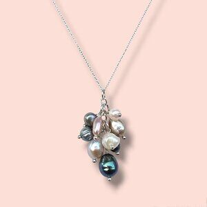 Freshwater Pearls Pendant Cluster Necklace 925 Sterling Silver 18in High Luster